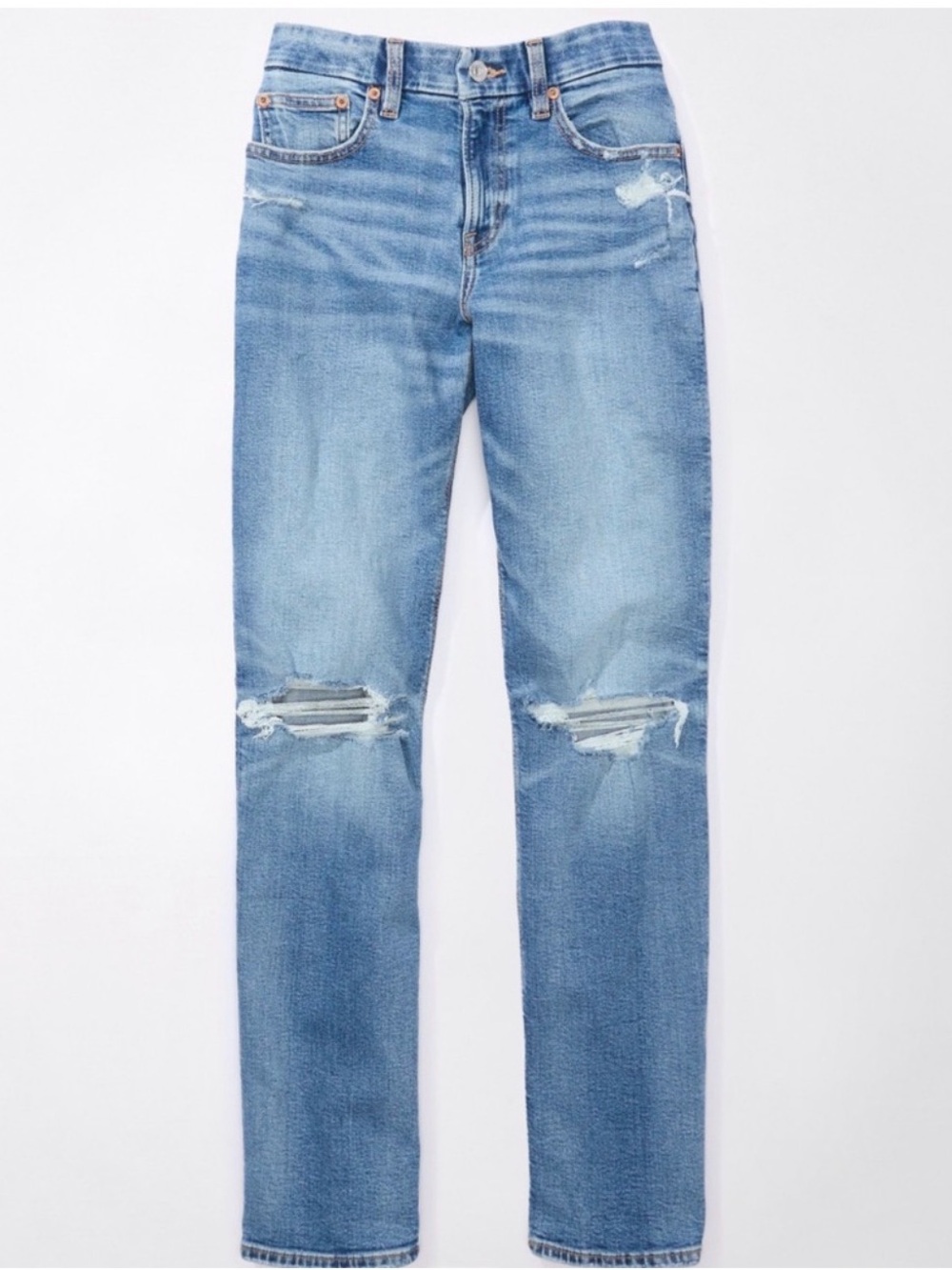 AE Stretch Curvy Ripped Straight Jean Medium Destroy 12XL